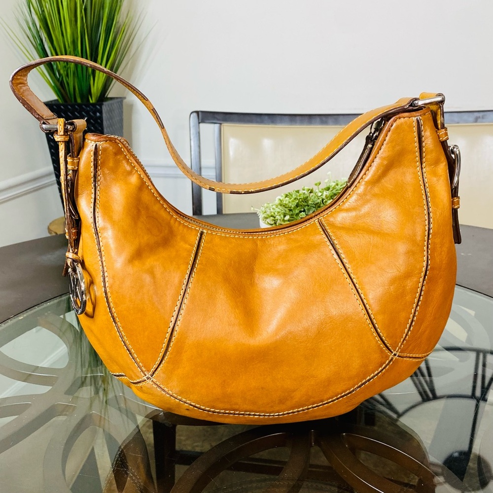 Michael Kors Hobo Bag Brown Leather Silver Hardware Shoulder Bag